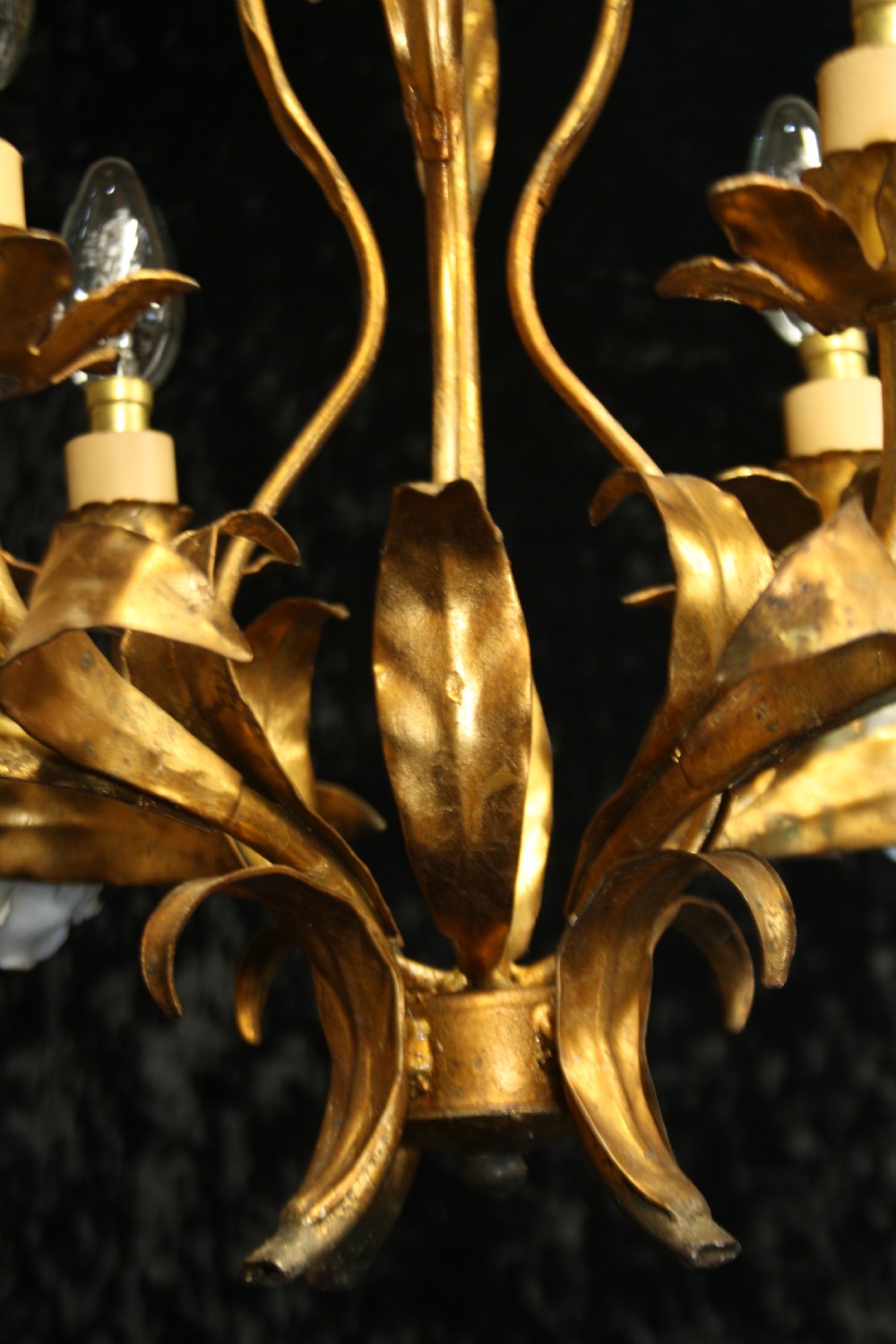 Four arm French gilt chandelier with porcelain flowers View IX