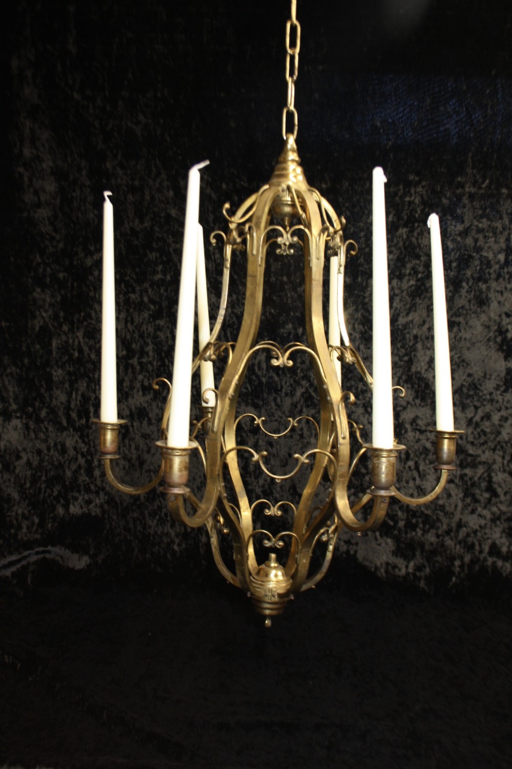 Early 20th century brass frame chandelier with candles View II