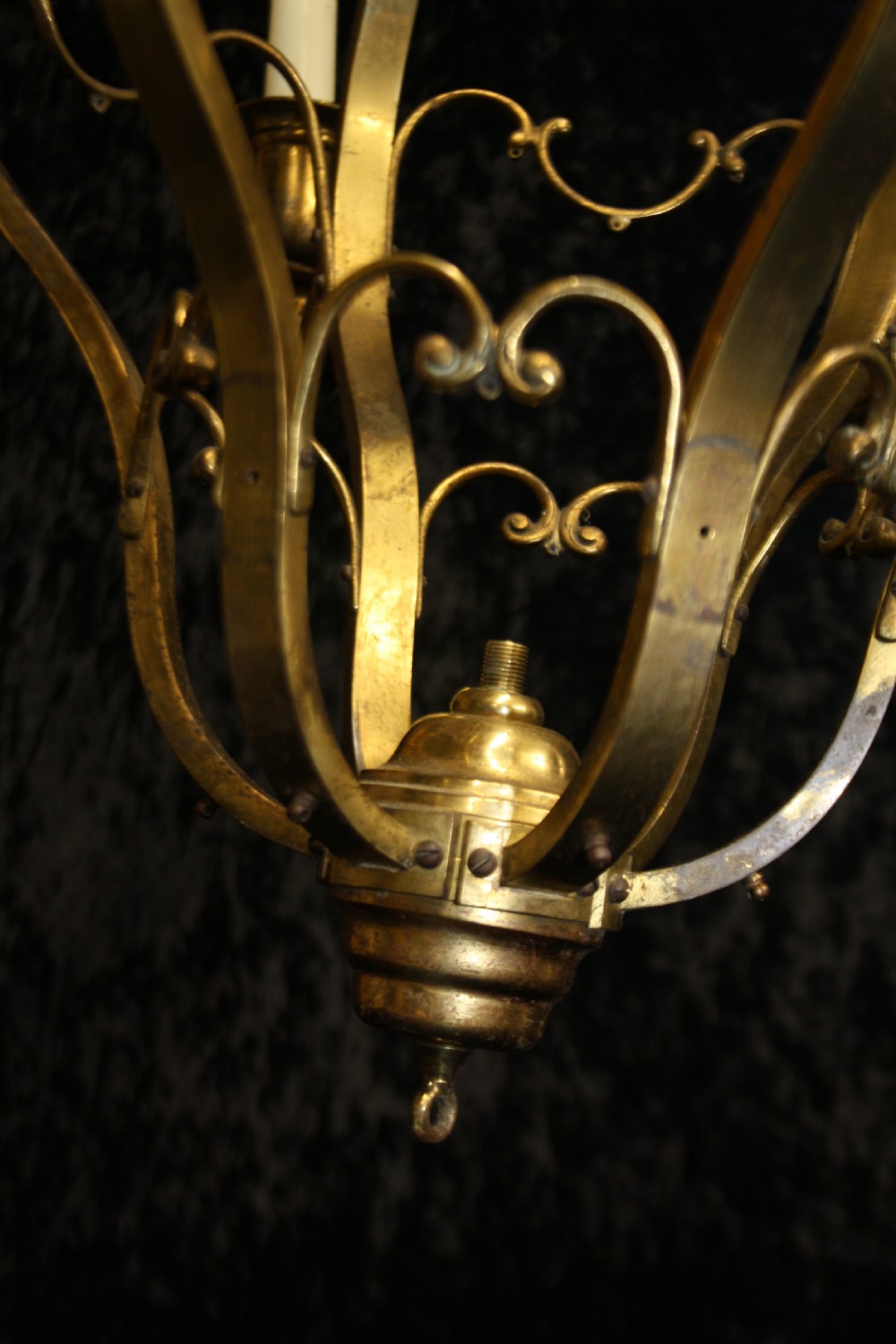 Early 20th century brass frame chandelier with candles View V