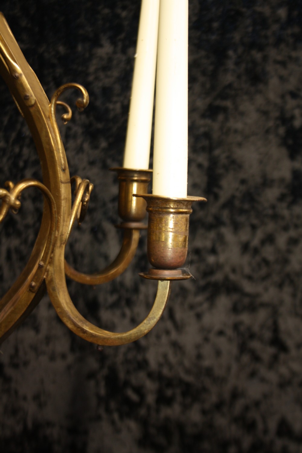 Early 20th century brass frame chandelier with candles View VI