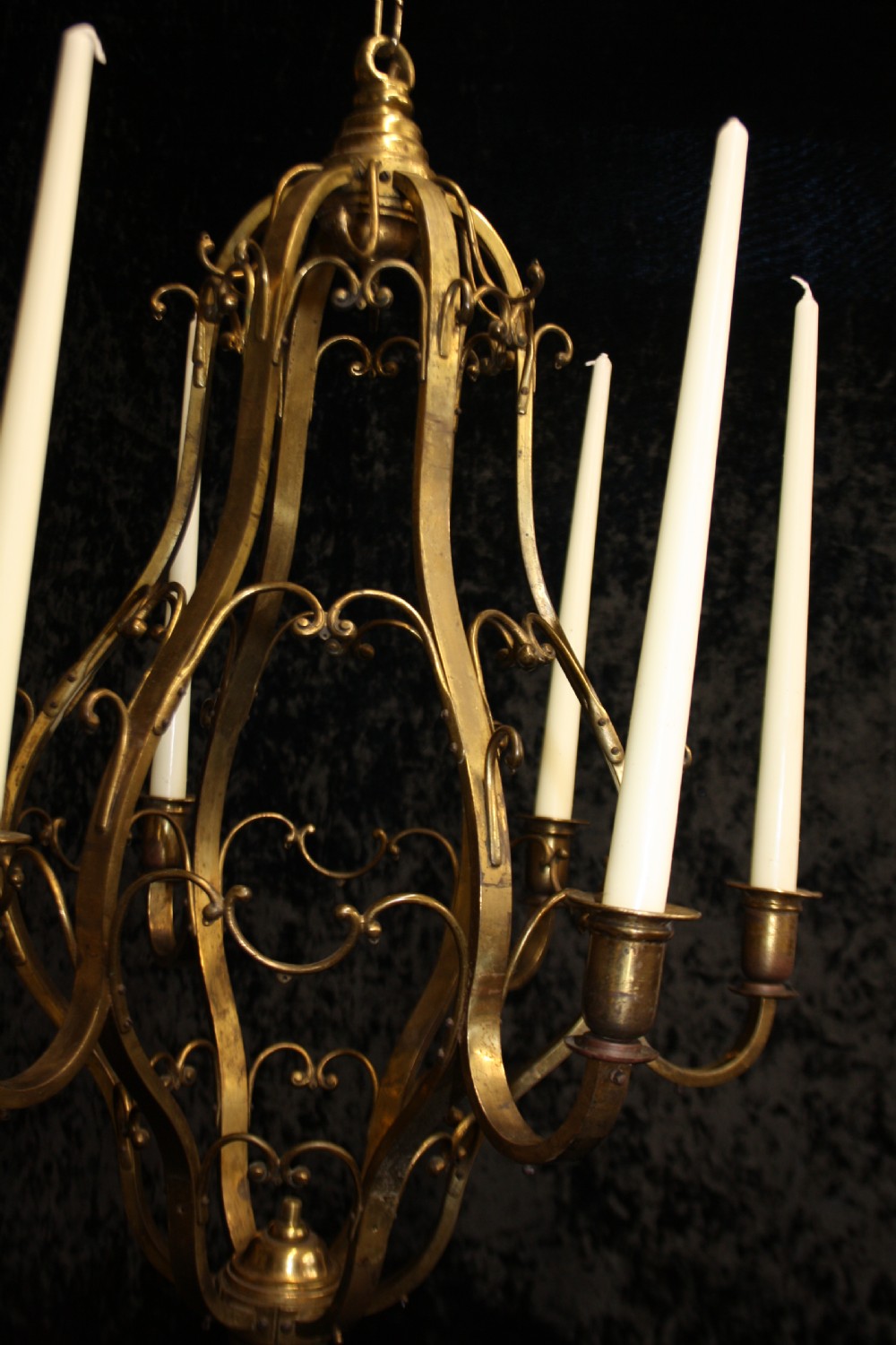 Early 20th century brass frame chandelier with candles View IX