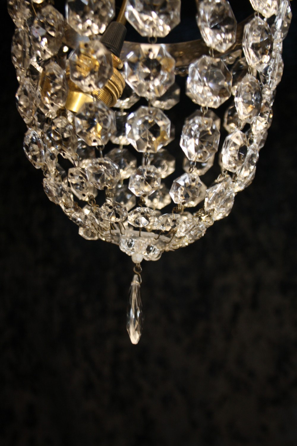 Early 20th century pair of bag chandeliers with glass flowers to the periphery View V