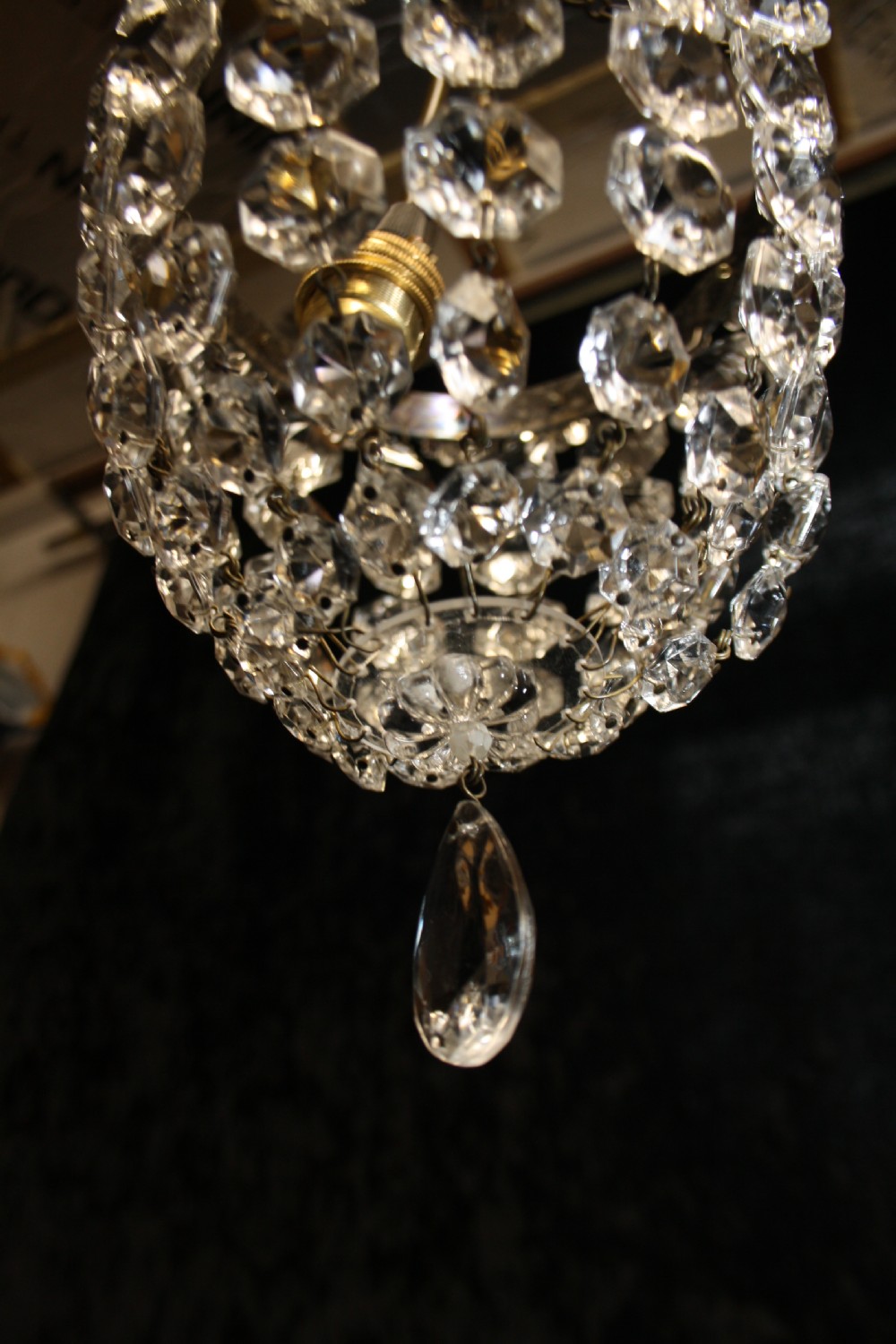 Early 20th century pair of bag chandeliers with glass flowers to the periphery View VIII