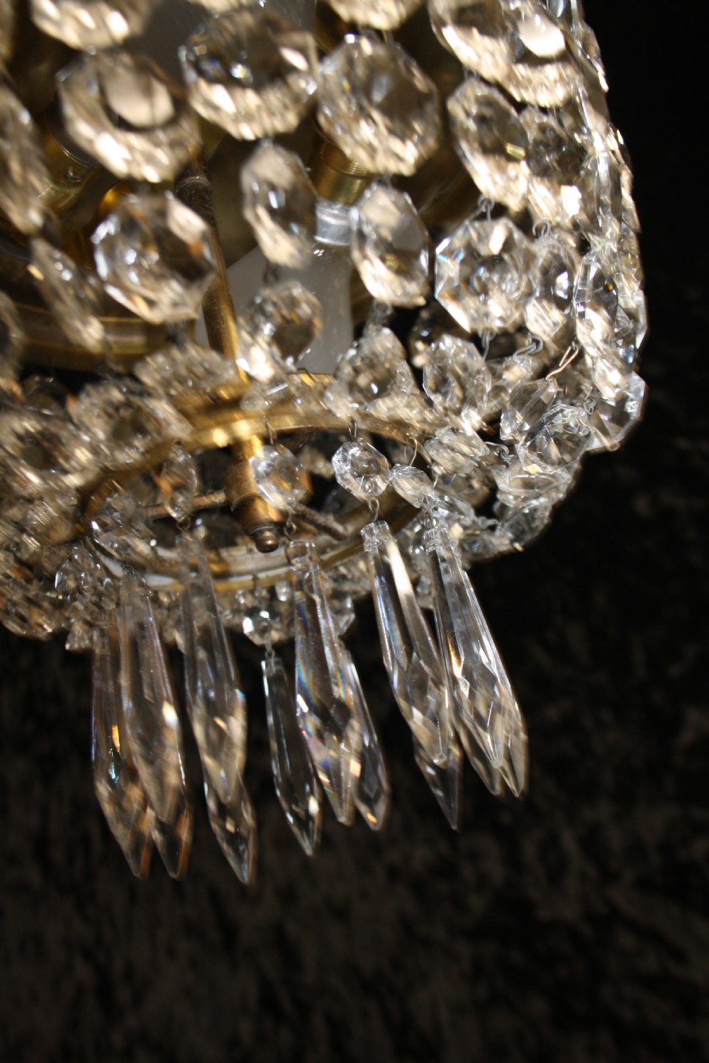 Early 20th century Chandelier with large brass top View IV