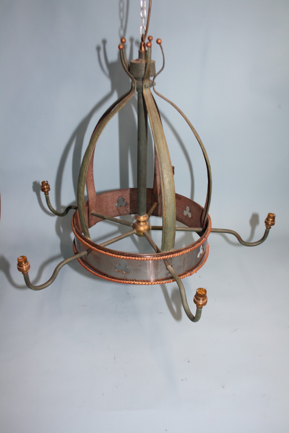 Early 20th century Pair of large polished steel chandeliers  View II