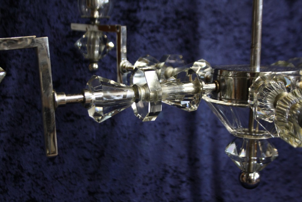 Large art deco chrome and glass chandelier View V