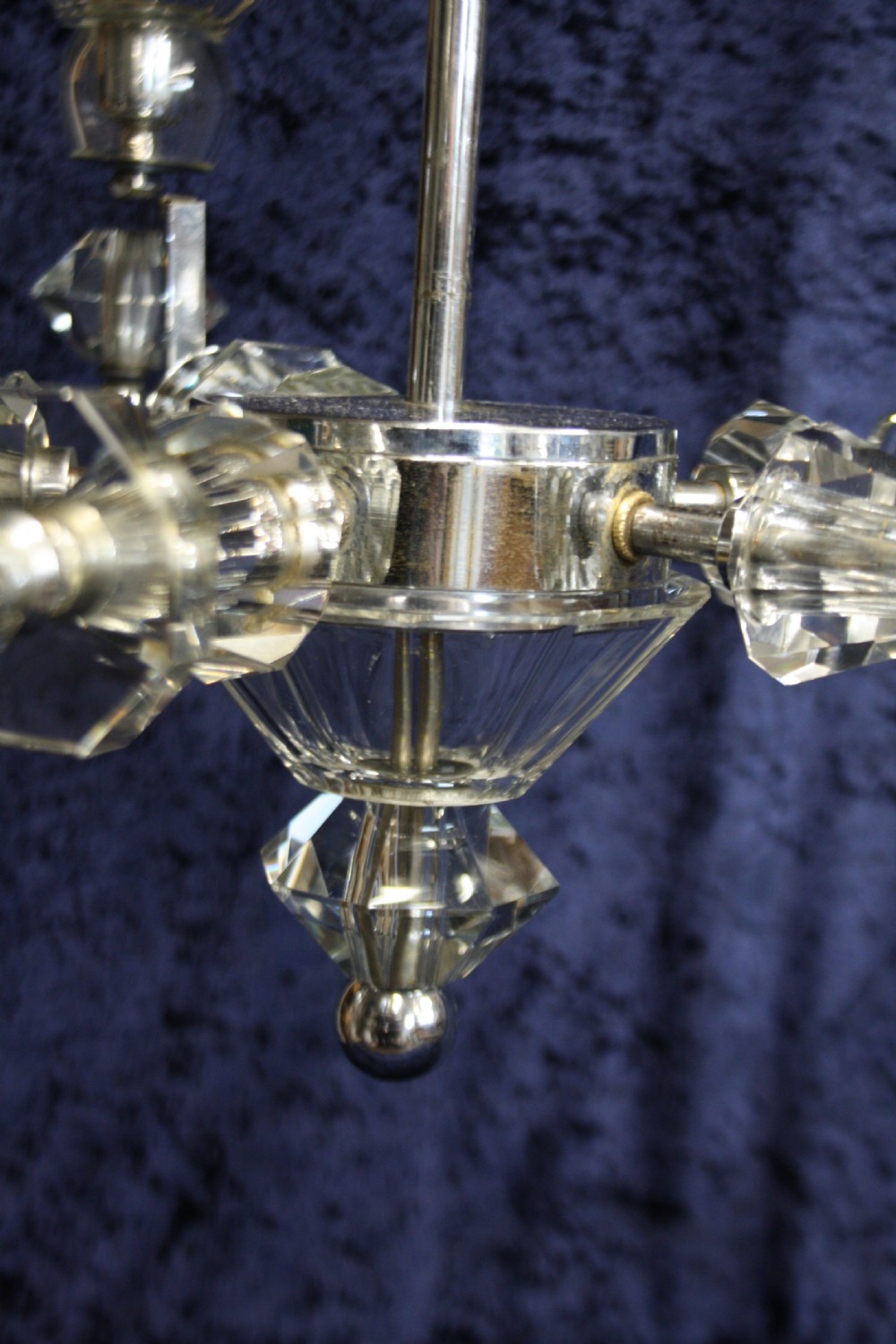 Large art deco chrome and glass chandelier View VI