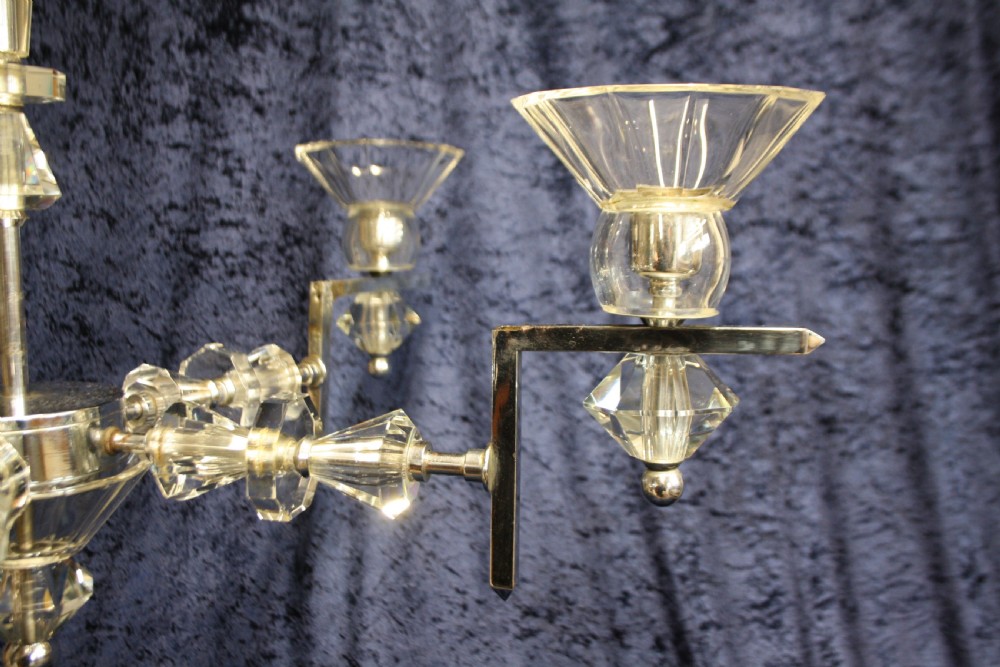 Large art deco chrome and glass chandelier View VIII