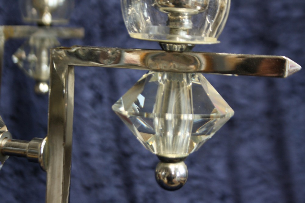 Large art deco chrome and glass chandelier View IX