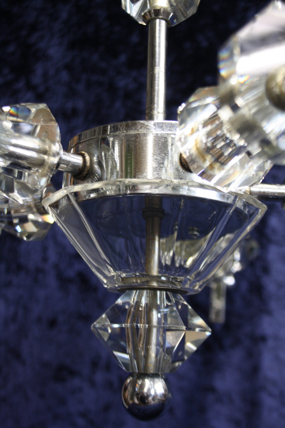 Large art deco chrome and glass chandelier View X