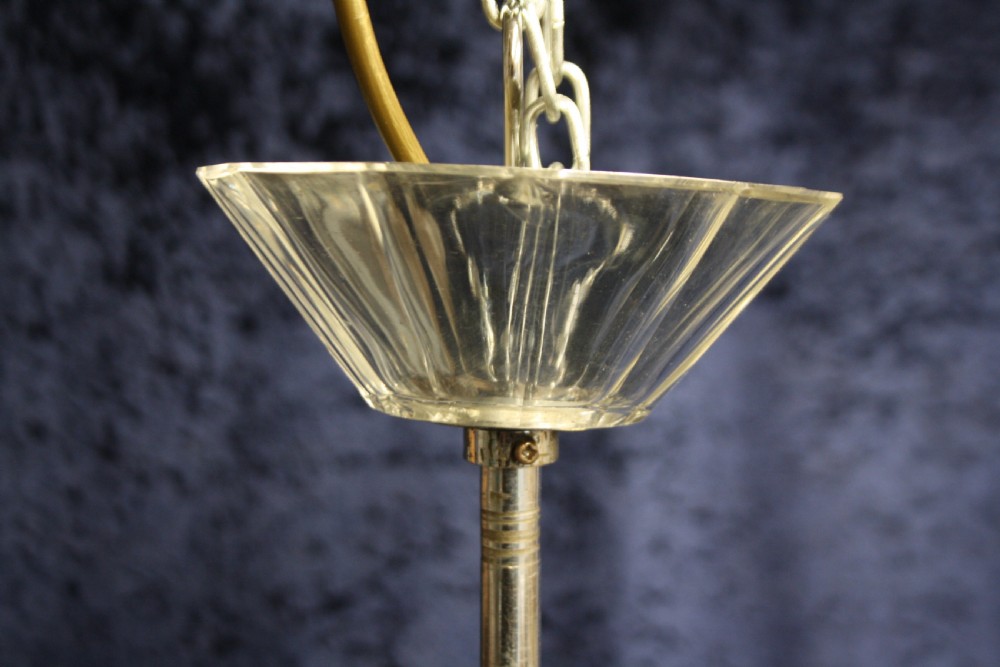 Large art deco chrome and glass chandelier View XI