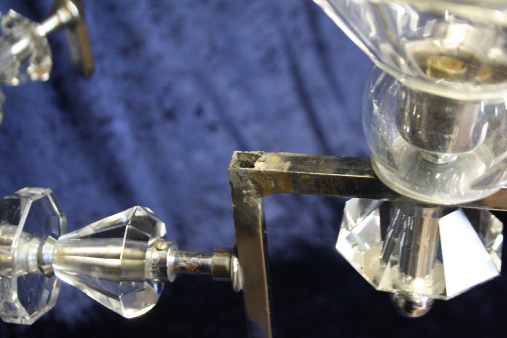 Large art deco chrome and glass chandelier View XII