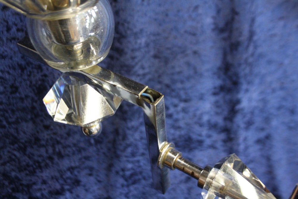 Large art deco chrome and glass chandelier View XIII