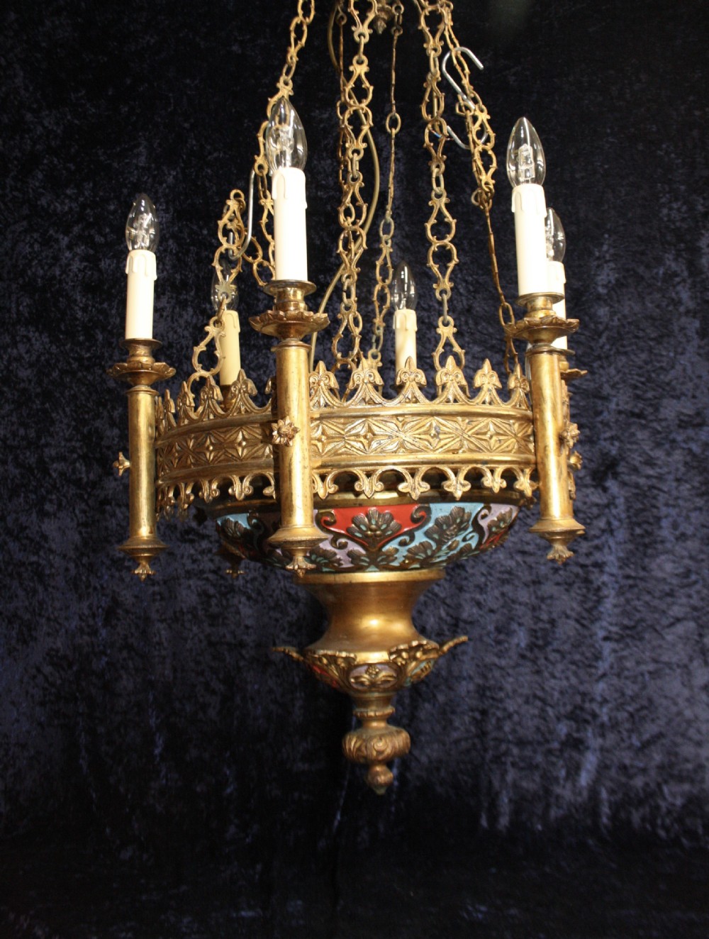 Late 19th century French chandelier with 6 arms in brass View VIII