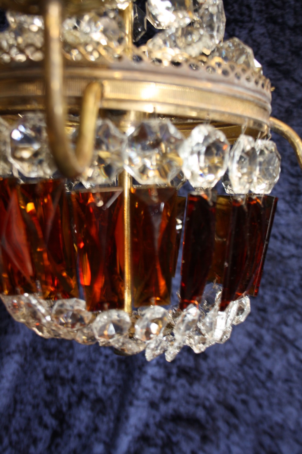 Early 20th century French chandelier with ruby coloured prisms View V