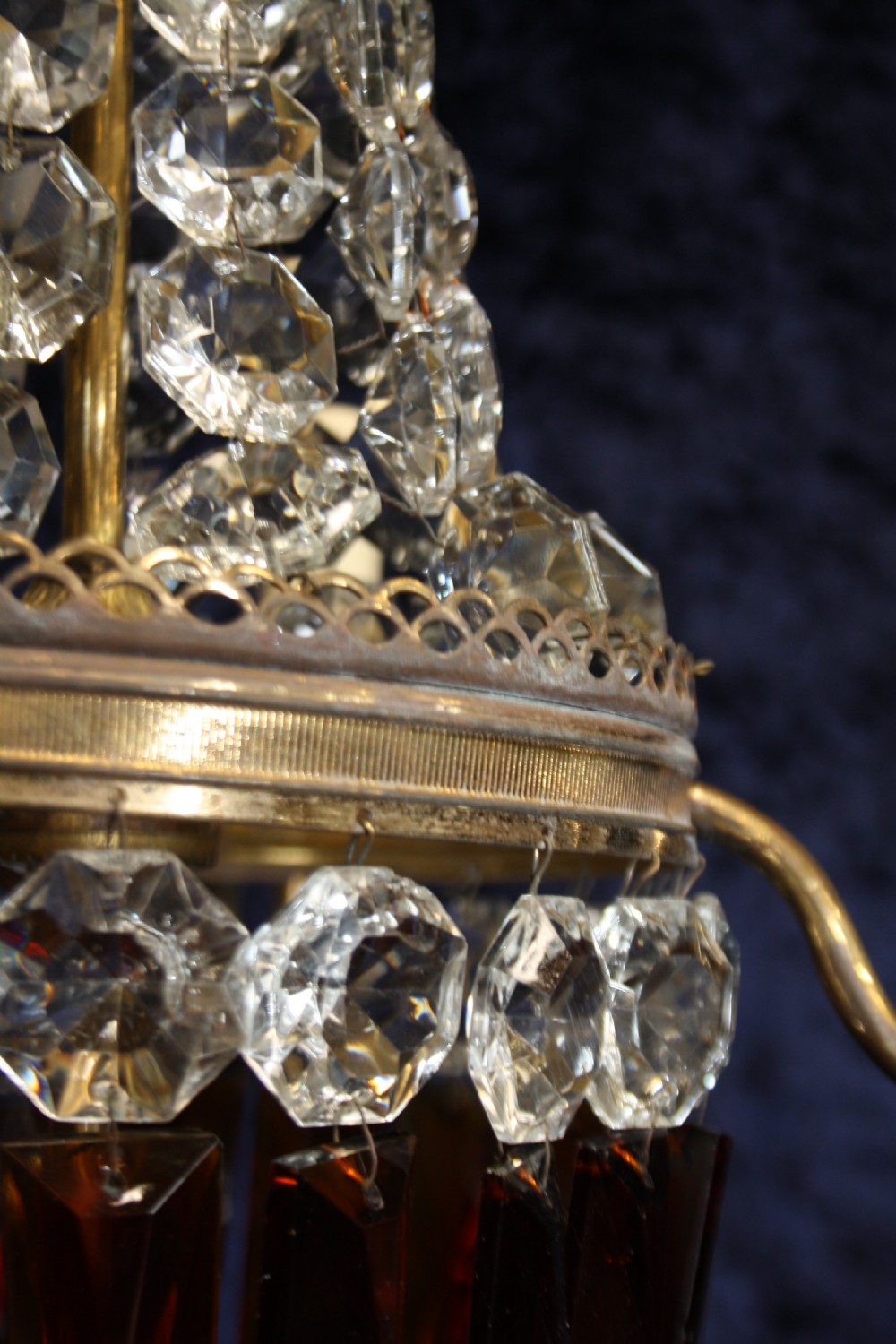 Early 20th century French chandelier with ruby coloured prisms View VII