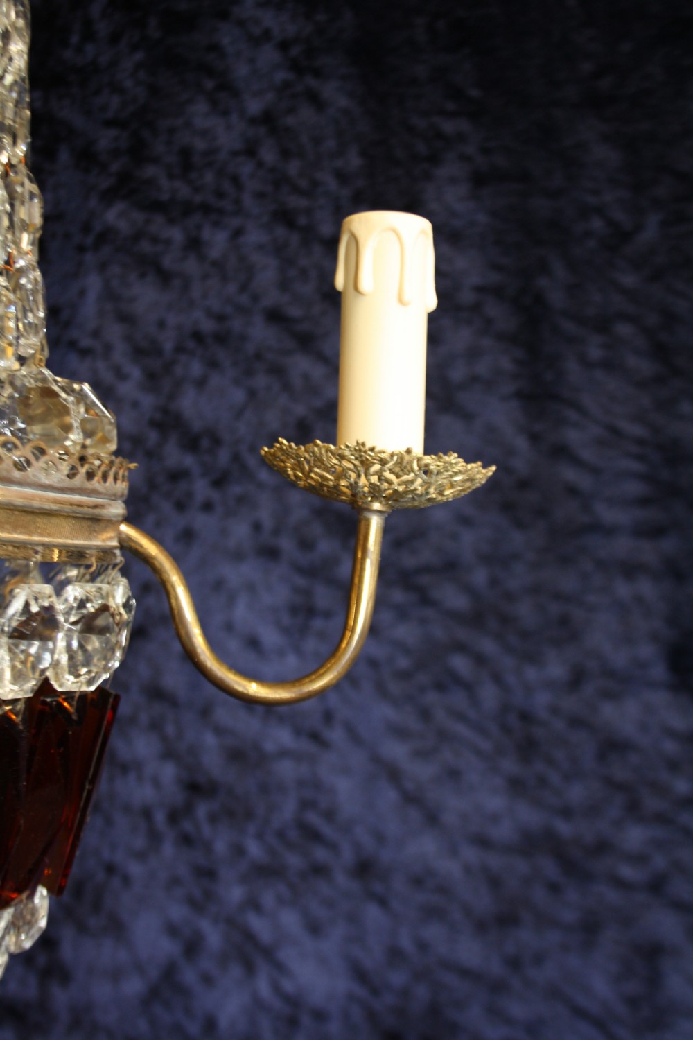 Early 20th century French chandelier with ruby coloured prisms View VIII