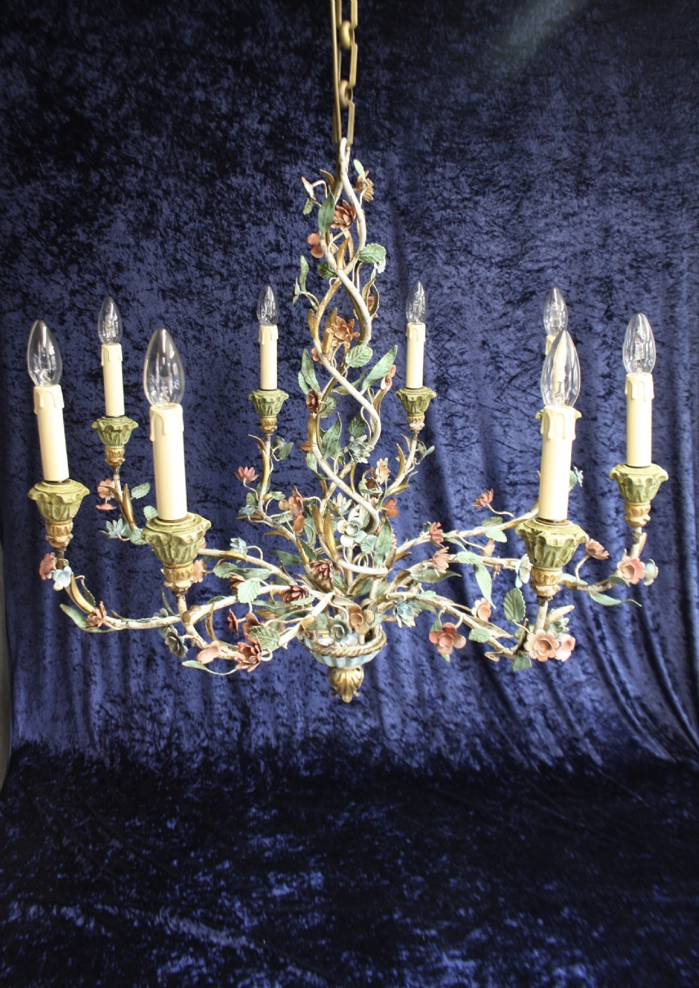 Large steel painted French chandelier with flowers