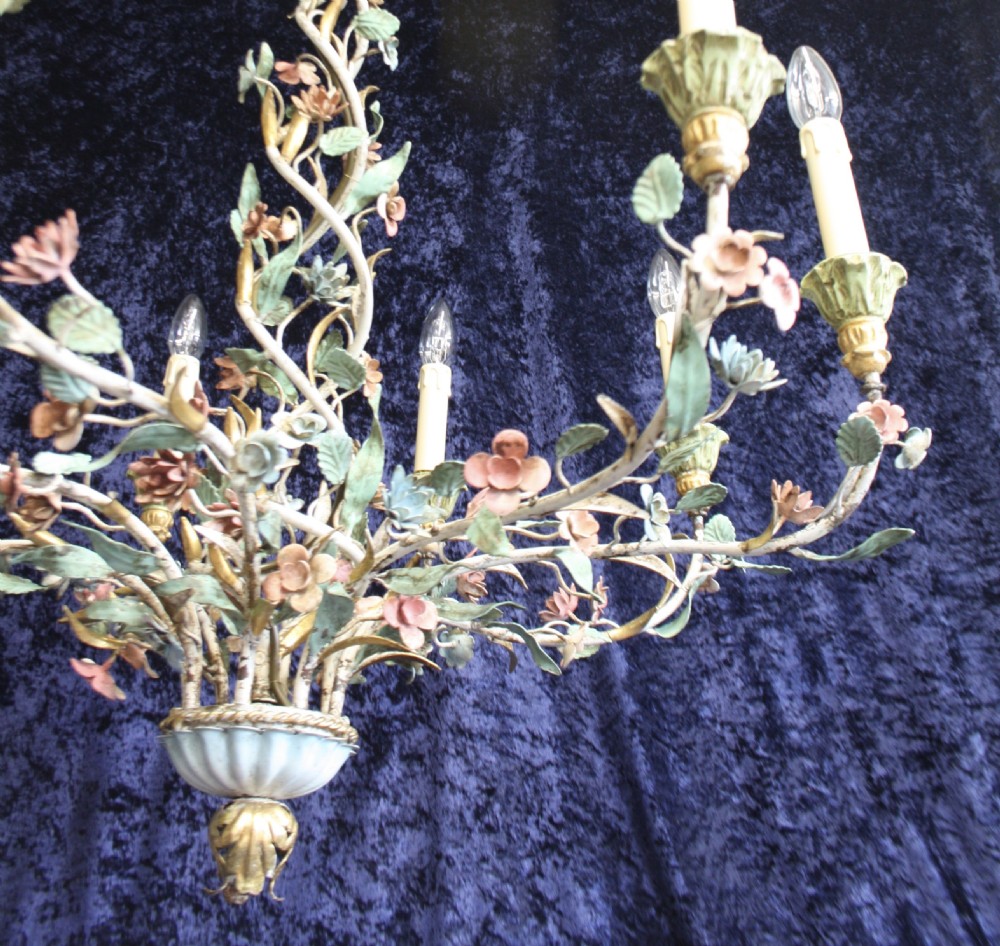 Large steel painted French chandelier with flowers View II