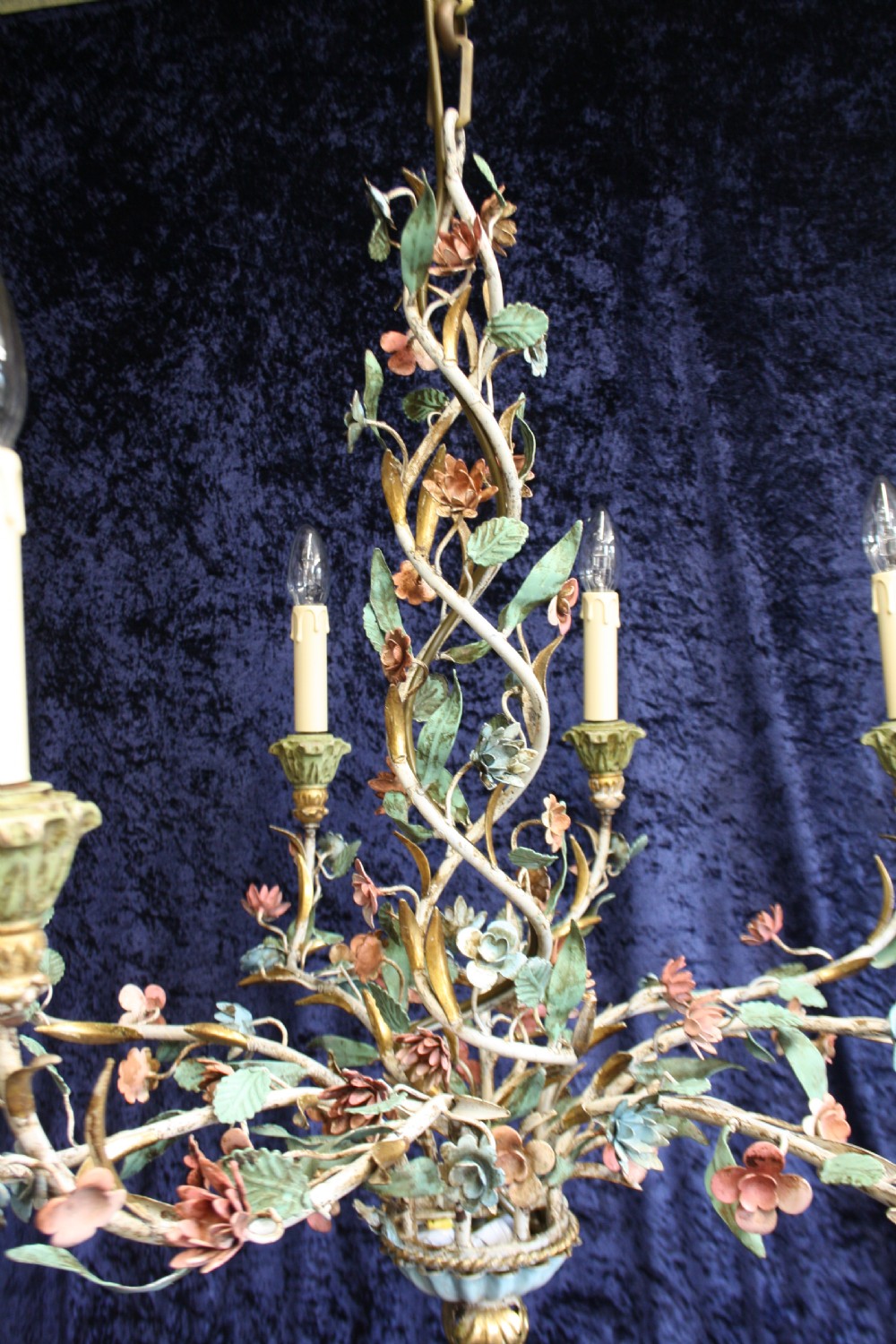 Large steel painted French chandelier with flowers View IV