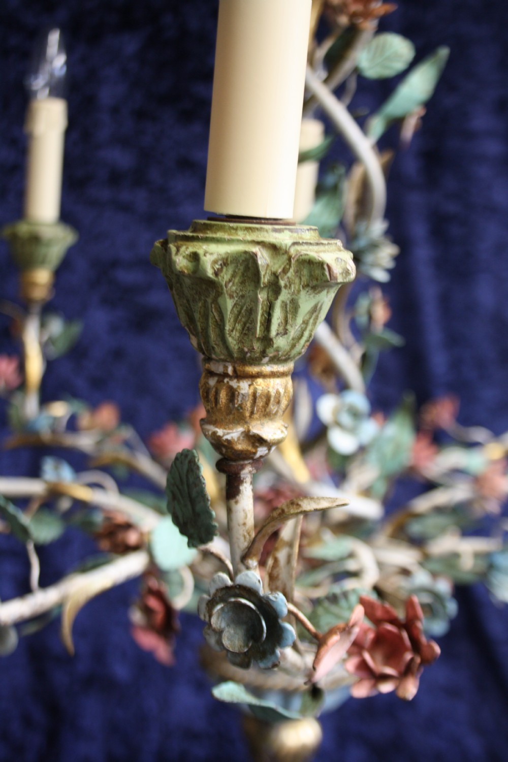 Large steel painted French chandelier with flowers View V