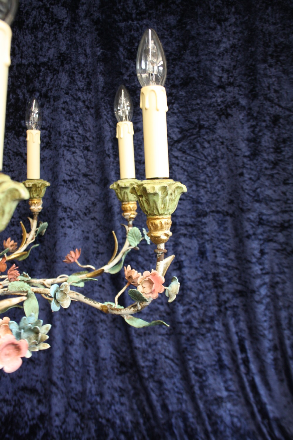 Large steel painted French chandelier with flowers View VI