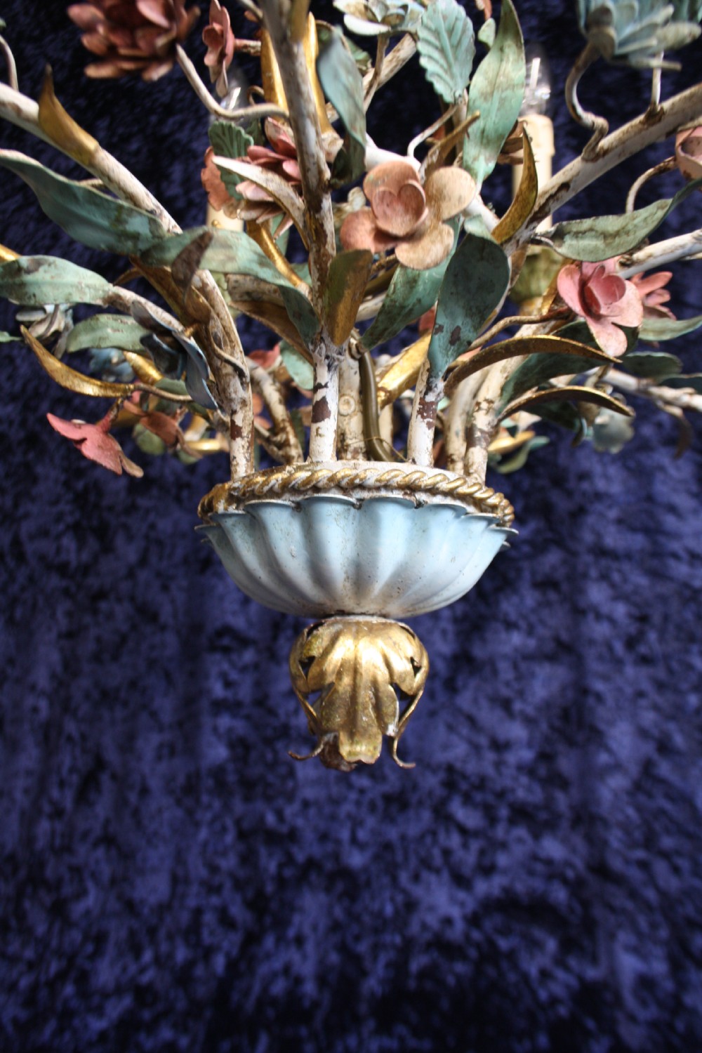 Large steel painted French chandelier with flowers View VII