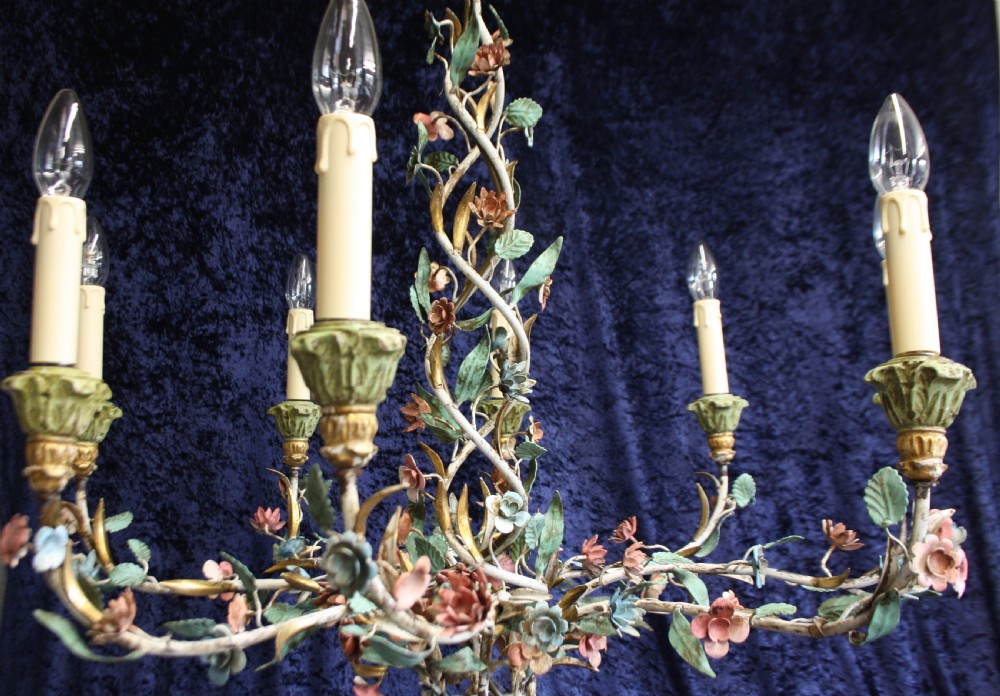Large steel painted French chandelier with flowers View X