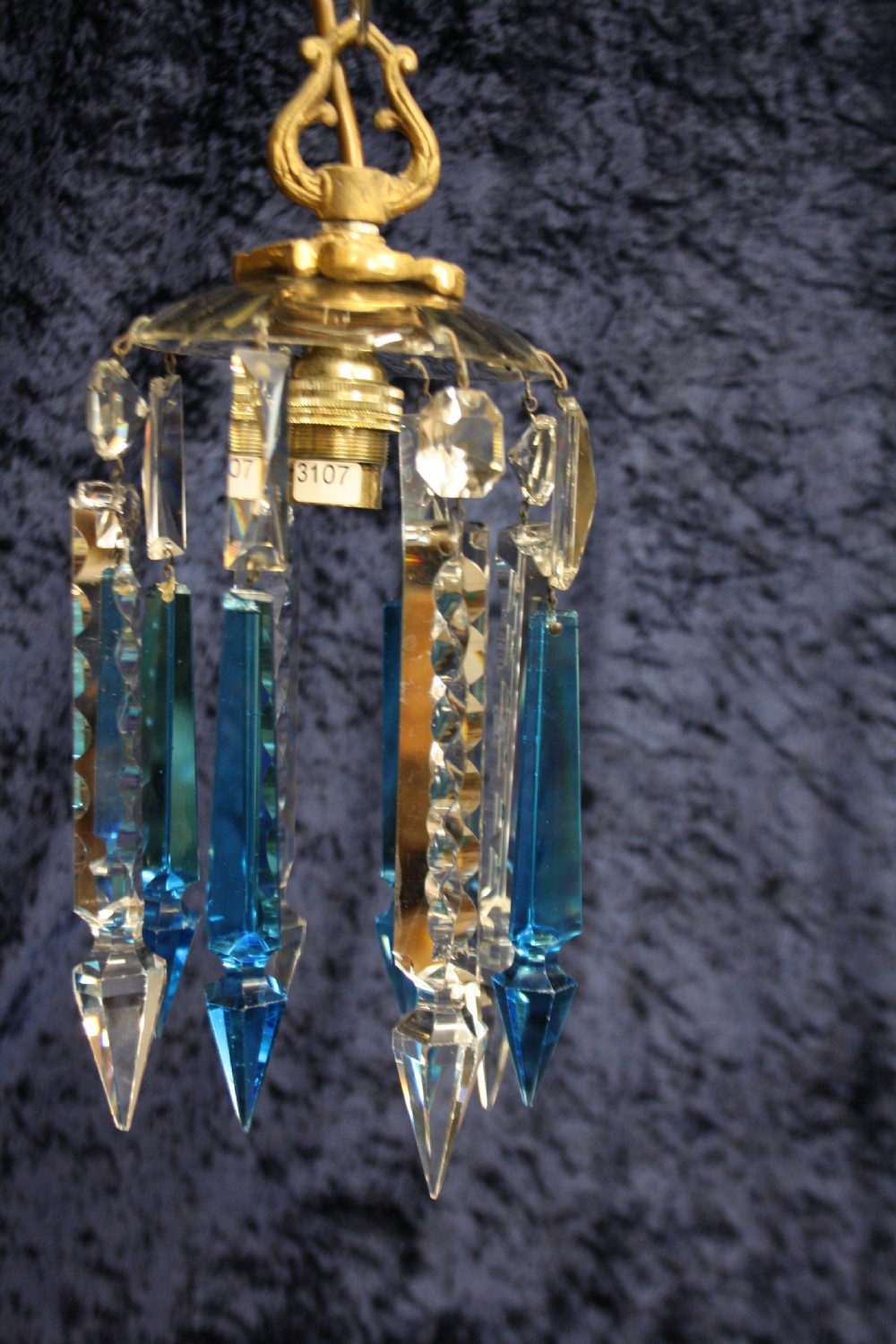 Early 20th century small blue coloured lustre chandelier View III