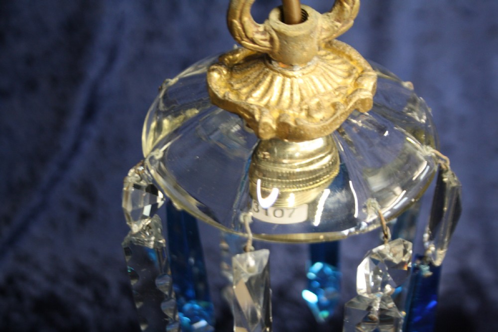 Early 20th century small blue coloured lustre chandelier View V