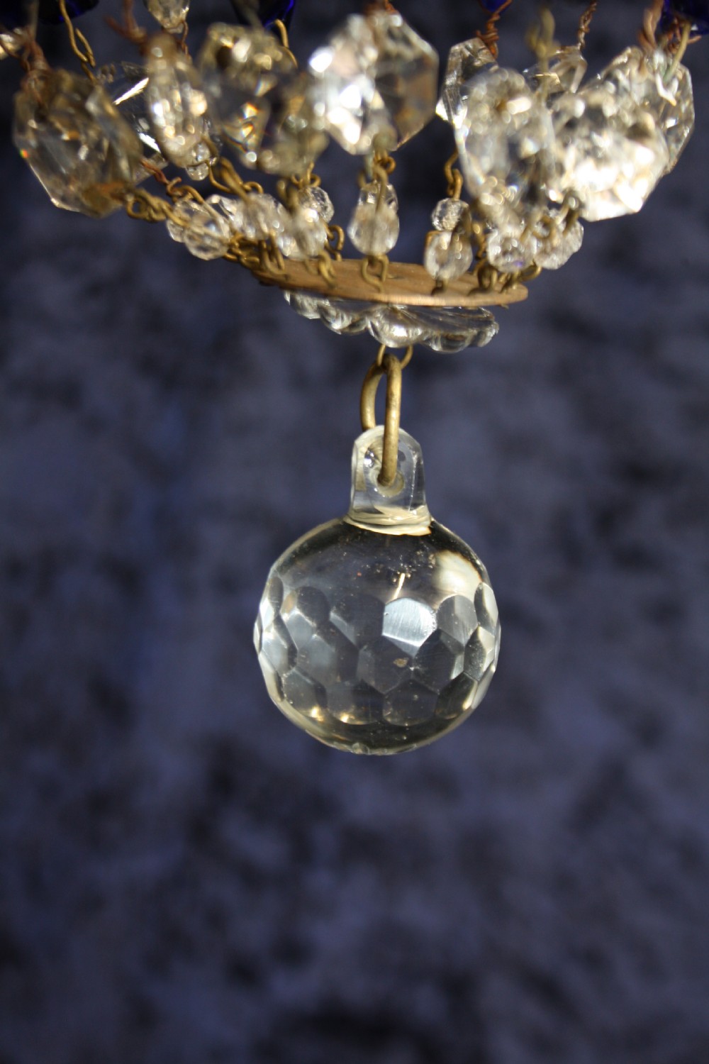 Early 20th century chandelier with blue crystals View II
