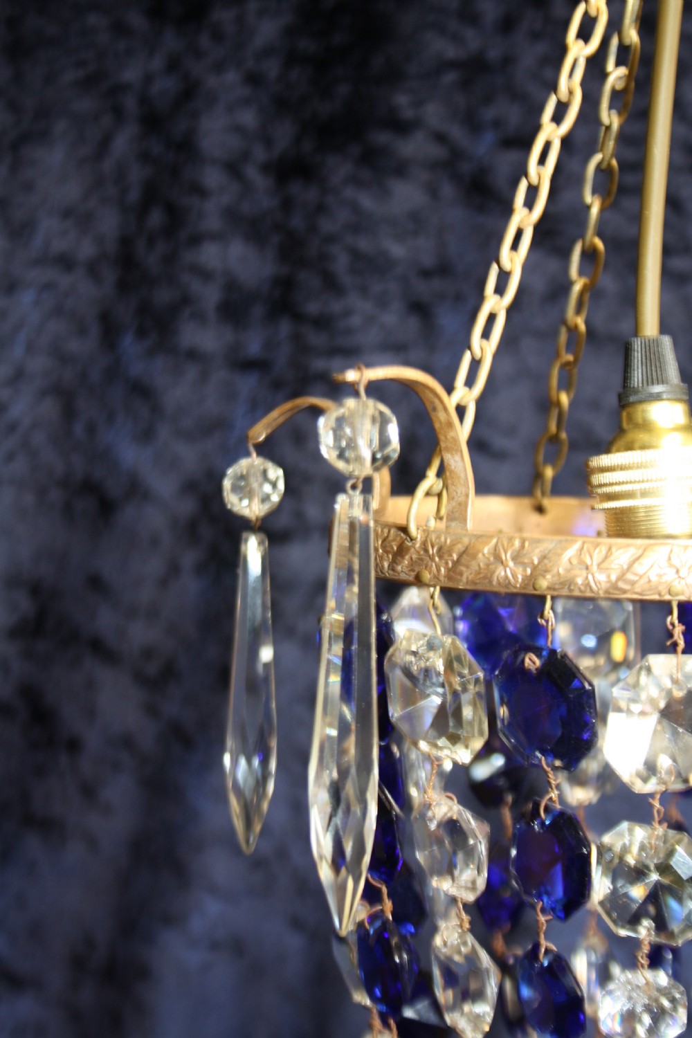 Early 20th century chandelier with blue crystals View III