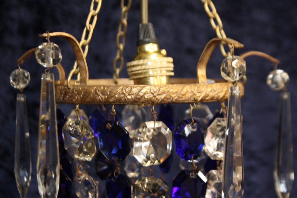 Early 20th century chandelier with blue crystals View IV