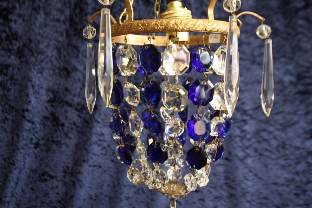 Early 20th century chandelier with blue crystals View V
