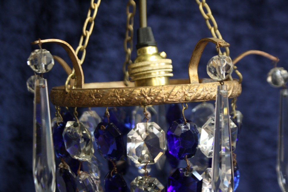 Early 20th century chandelier with blue crystals View VI