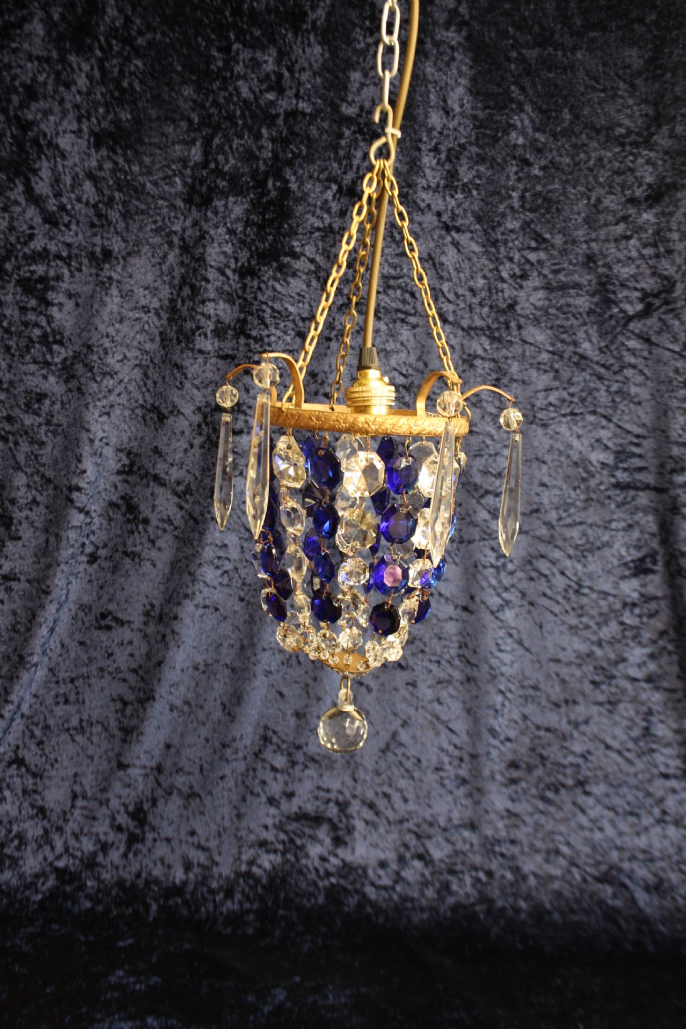 Early 20th century chandelier with blue crystals View VII
