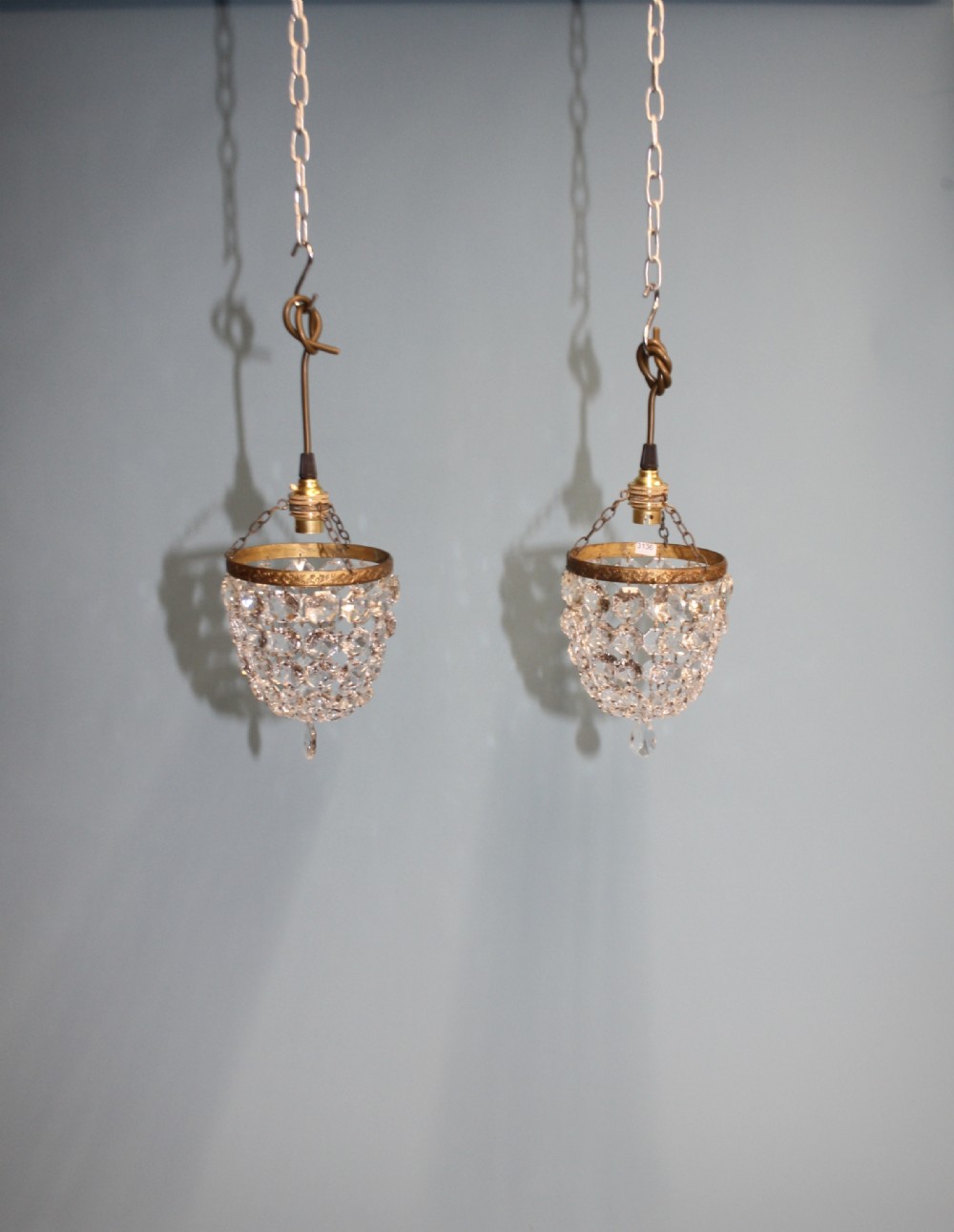 Pair of small early 20th century bag chandeliers