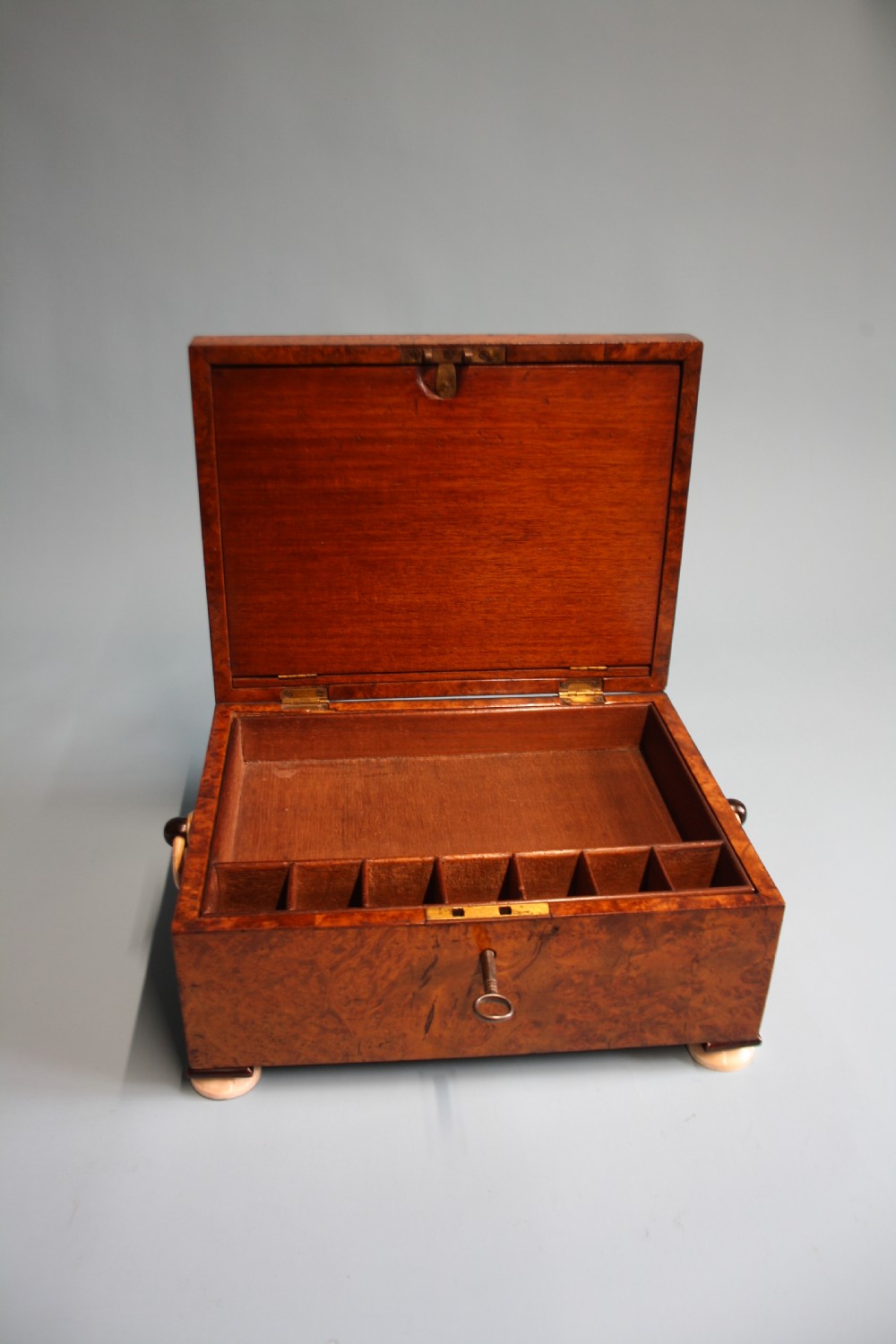 Georgian burr yew Jewellery box with tray and letter compartment