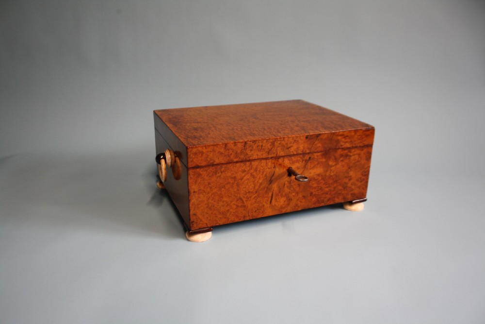 Georgian burr yew Jewellery box with tray and letter compartment View II