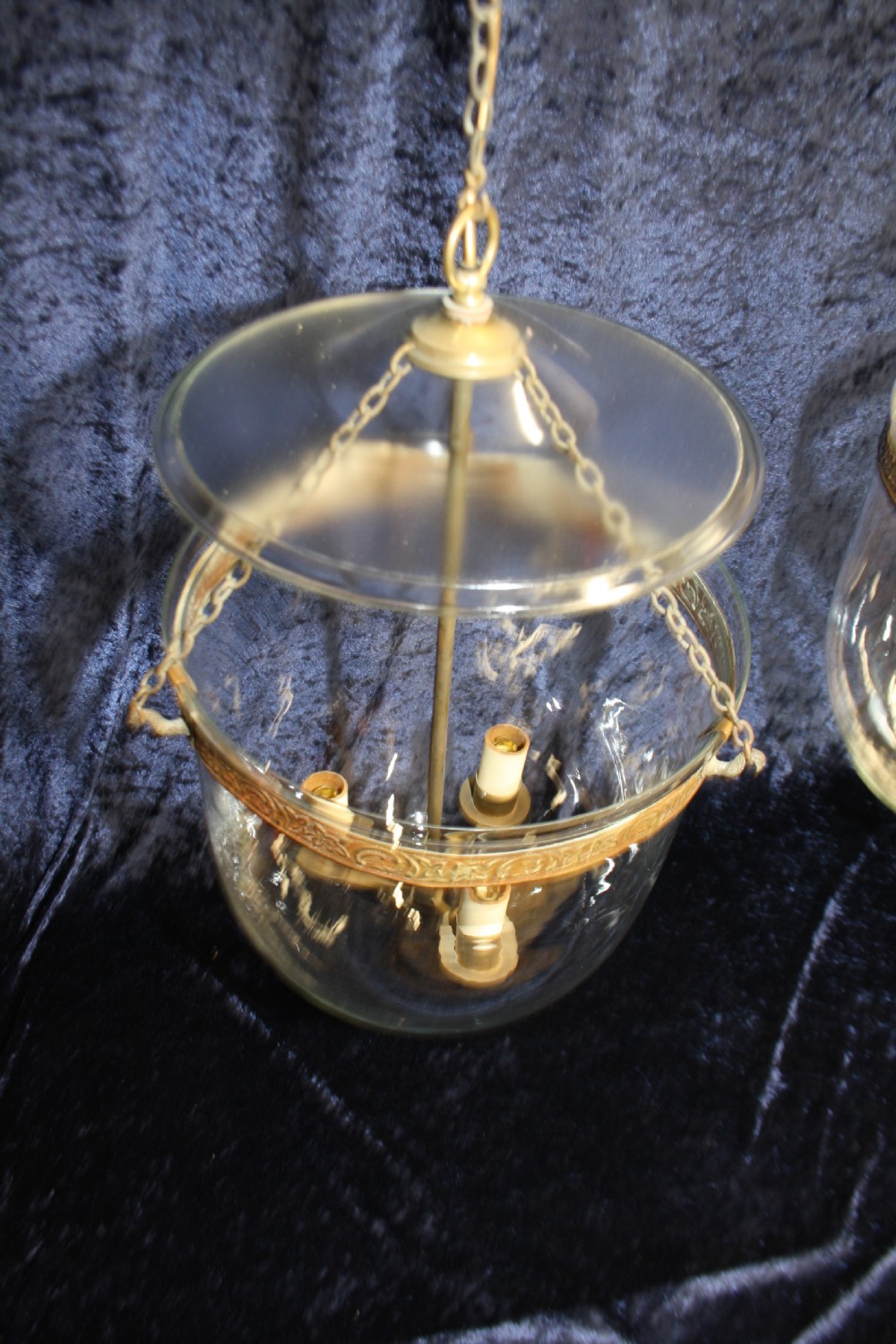 Pair of early 20th century large bell jar Hundi  hall lights View III