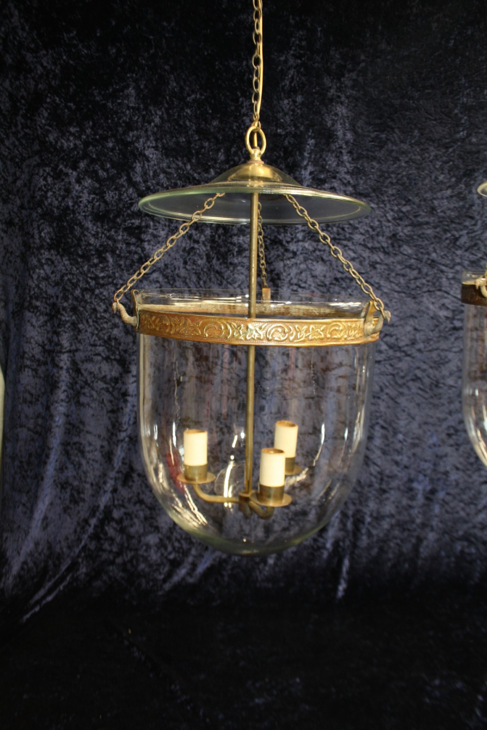 Pair of early 20th century large bell jar Hundi  hall lights View IV