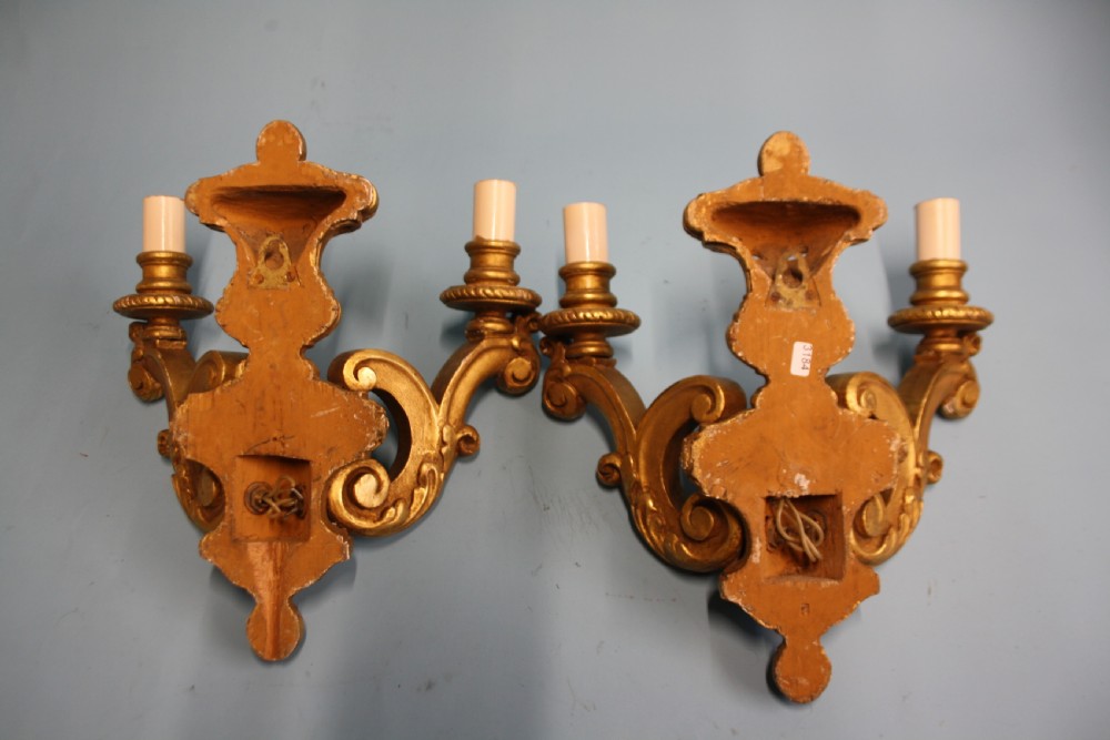 Pair of early 20th century gilt wooden wall lights View II