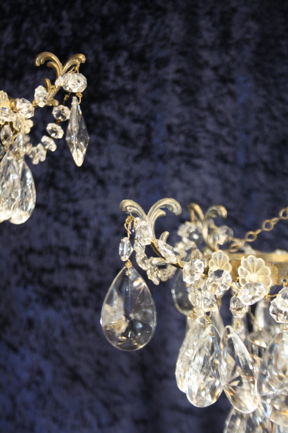 Early 20th century pair of large drip chandeliers with finials  View VI
