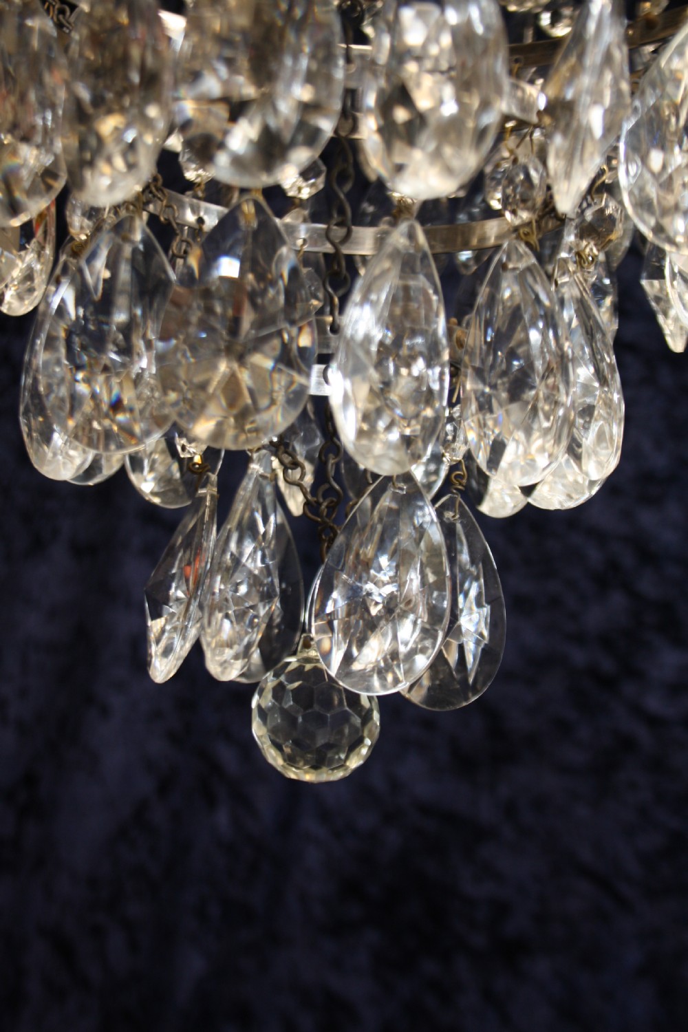 Early 20th century pair of large drip chandeliers with finials  View VII