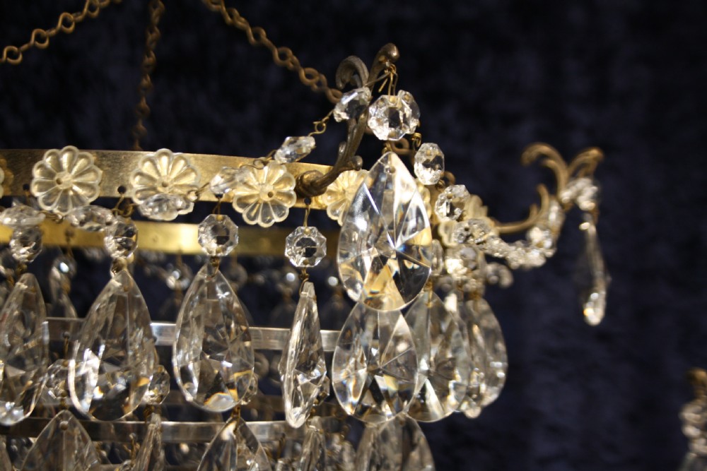 Early 20th century pair of large drip chandeliers with finials  View VIII