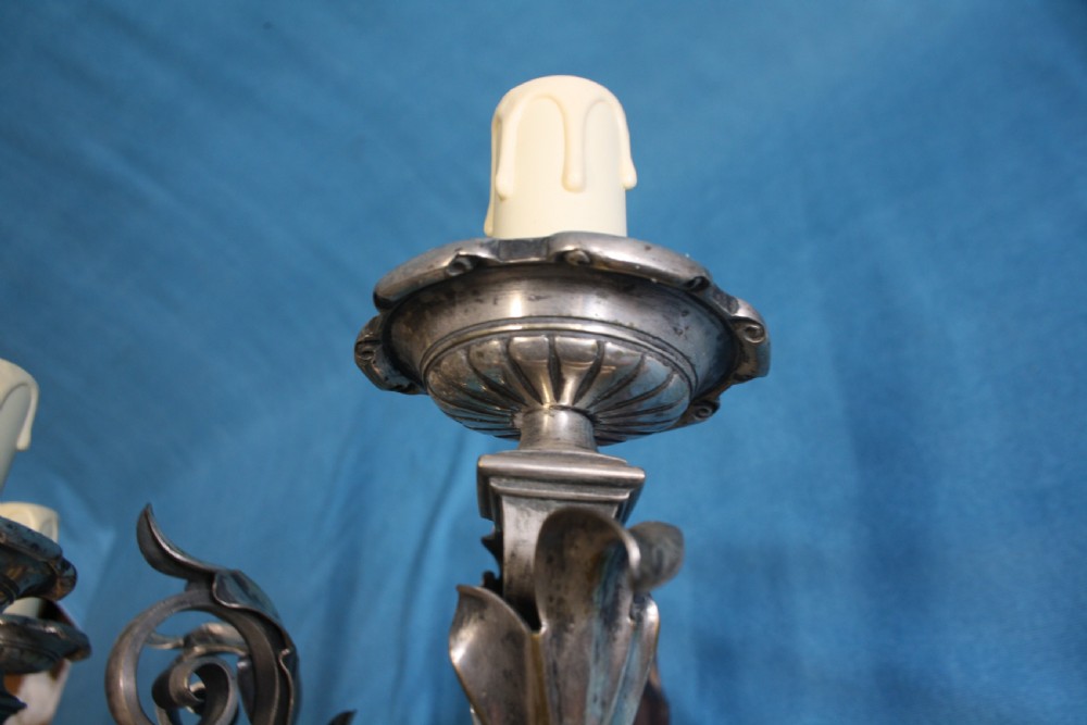 Pair of early 20th century nickel silver wall lights View III
