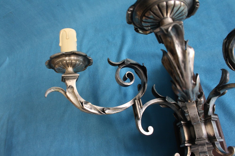 Pair of early 20th century nickel silver wall lights View V