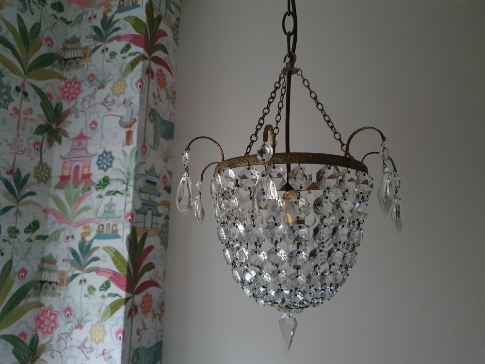 Early 20th century bag chandelier with decorative finials View II