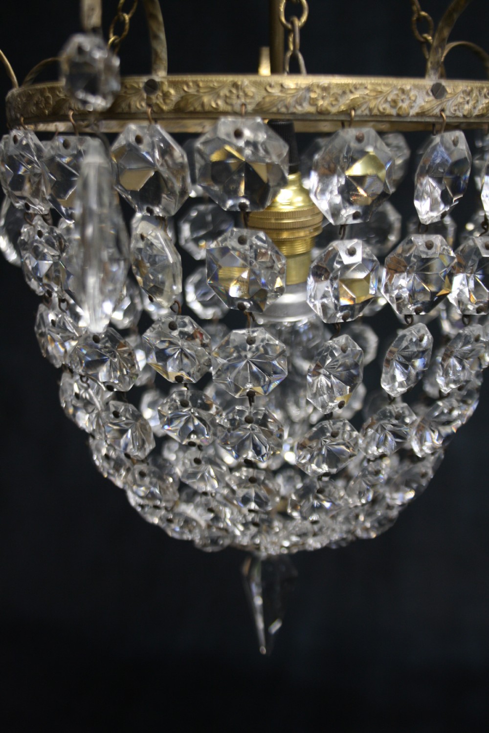 Early 20th century bag chandelier with decorative finials View IV