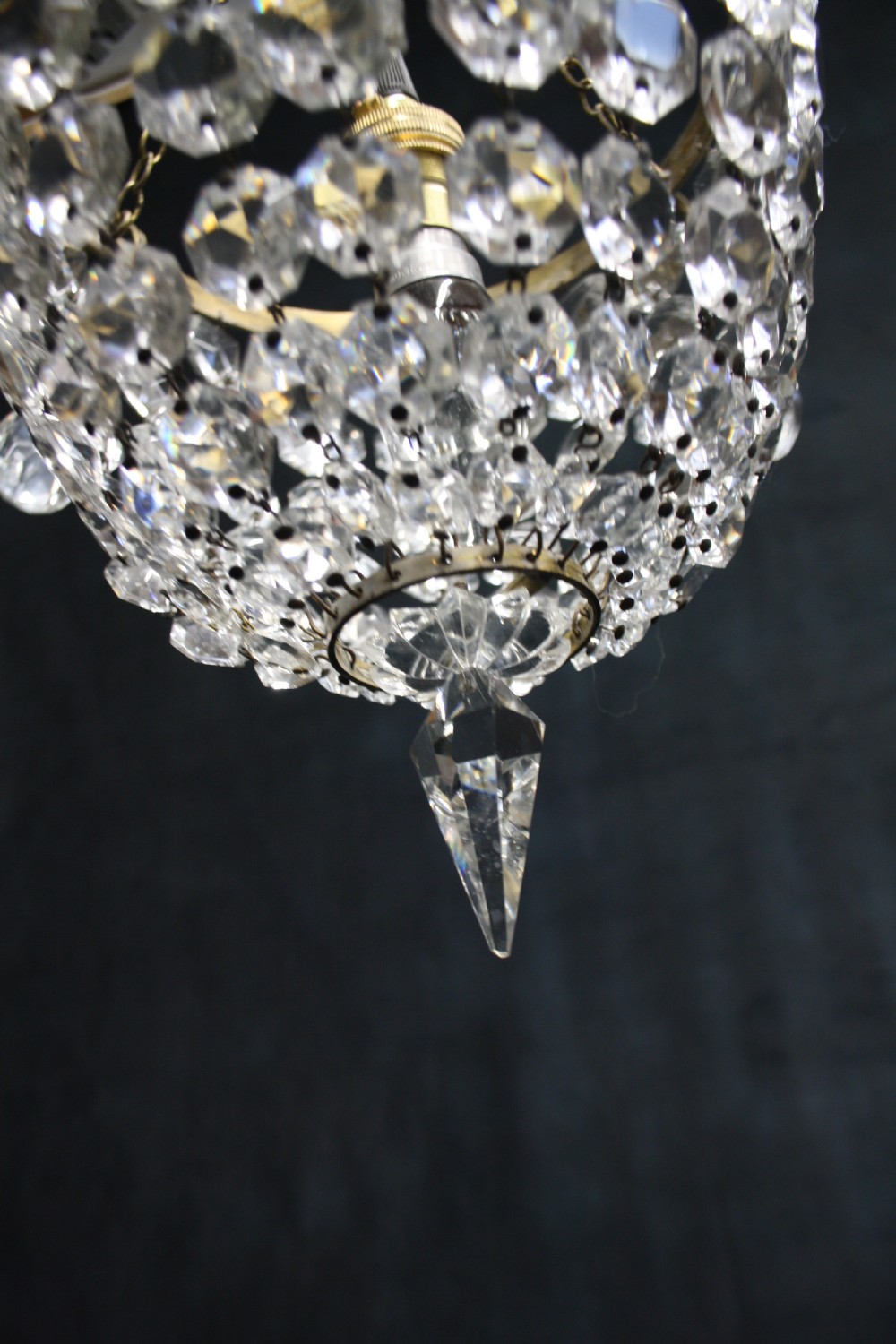 Early 20th century bag chandelier with decorative finials View X